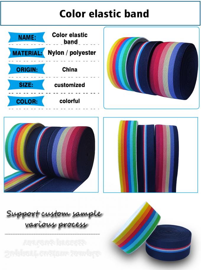 Banda elástica de encargo de alta calidad de las correas del telar jacquar de la raya del arco iris del color